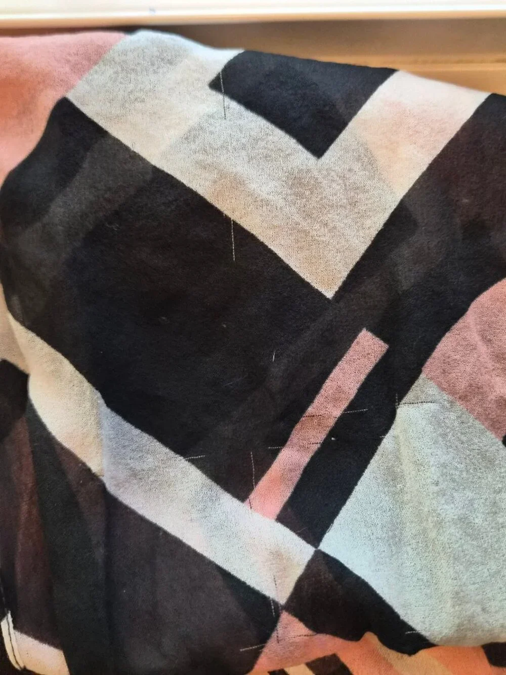 Vintage 80s Scarf Geometric Abstract Print Peach Black White Retro Mod Accessory